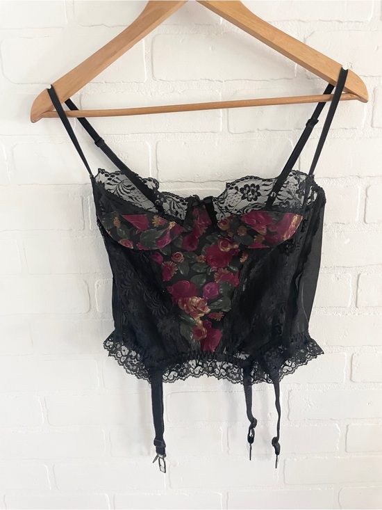 Papillon Blanc Other - Y2K Sheer Lace Dark Floral Bustier Garter Corset Statement Vintage Size L